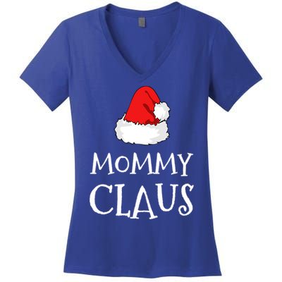 Mommy Claus Christmas Hat Family Pj Group Matching Pajama Gift Women's V-Neck T-Shirt