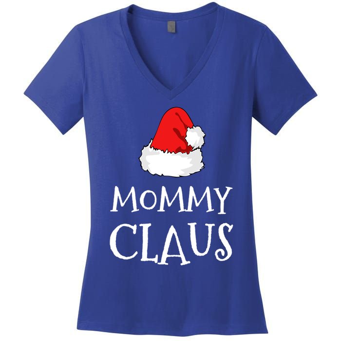 Mommy Claus Christmas Hat Family Pj Group Matching Pajama Gift Women's V-Neck T-Shirt