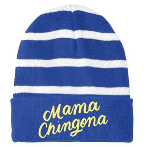 Mama Chingona Chicana Mom Mexican American Chicano Feminista Great Gift Striped Beanie with Solid Band