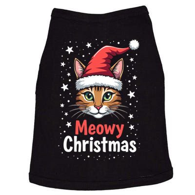 Meowy Christmas Cat In Santa Hat Graphic Doggie Tank