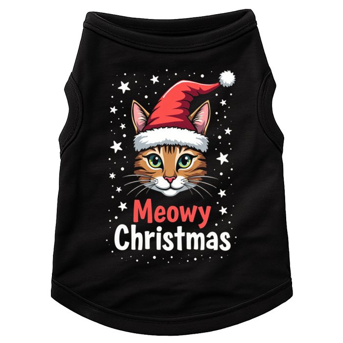 Meowy Christmas Cat In Santa Hat Graphic Doggie Tank