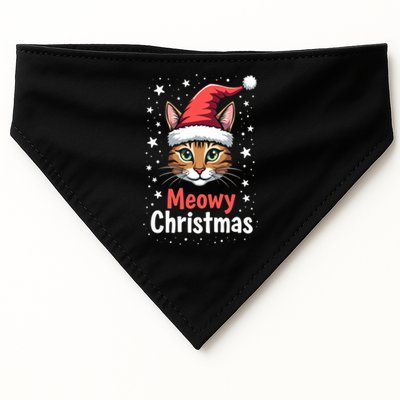 Meowy Christmas Cat In Santa Hat Graphic USA-Made Doggie Bandana