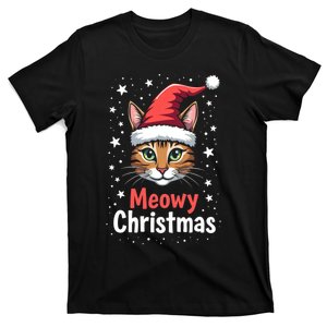 Meowy Christmas Cat In Santa Hat Graphic T-Shirt