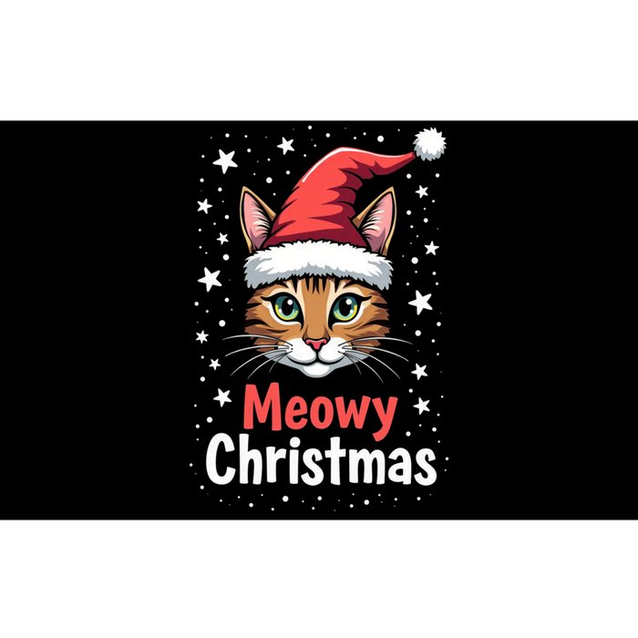 Meowy Christmas Cat In Santa Hat Graphic Bumper Sticker