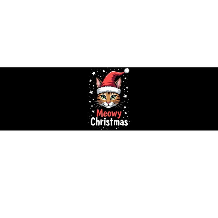 Meowy Christmas Cat In Santa Hat Graphic Bumper Sticker