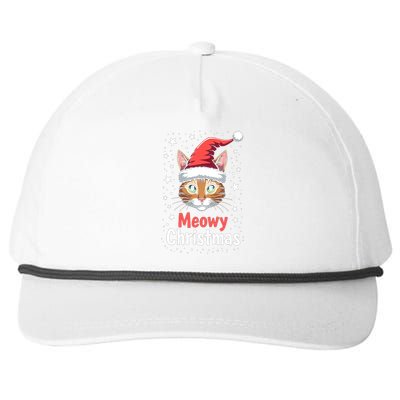 Meowy Christmas Cat In Santa Hat Graphic Snapback Five-Panel Rope Hat