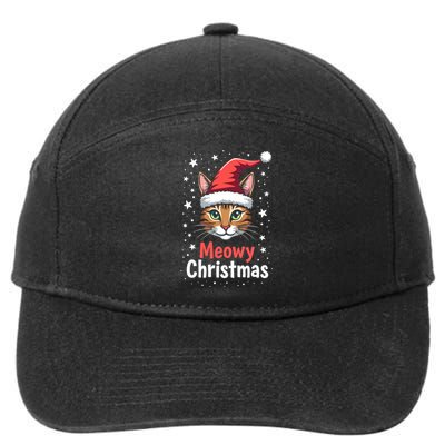 Meowy Christmas Cat In Santa Hat Graphic 7-Panel Snapback Hat