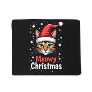 Meowy Christmas Cat In Santa Hat Graphic Mousepad