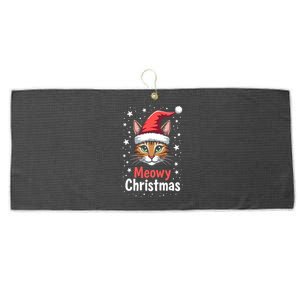 Meowy Christmas Cat In Santa Hat Graphic Large Microfiber Waffle Golf Towel