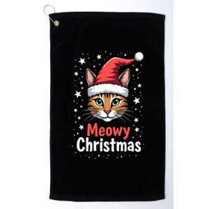 Meowy Christmas Cat In Santa Hat Graphic Platinum Collection Golf Towel