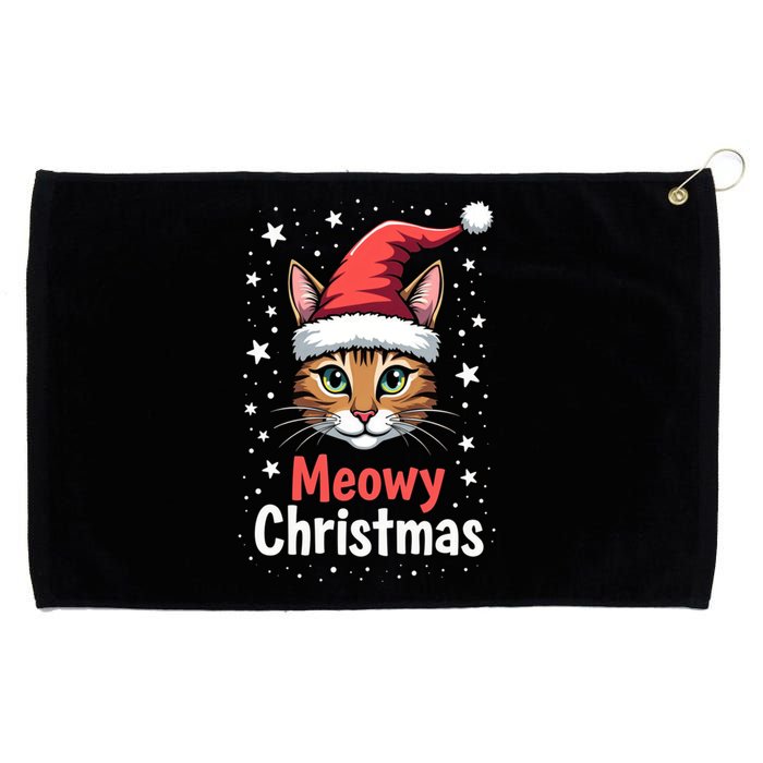 Meowy Christmas Cat In Santa Hat Graphic Grommeted Golf Towel