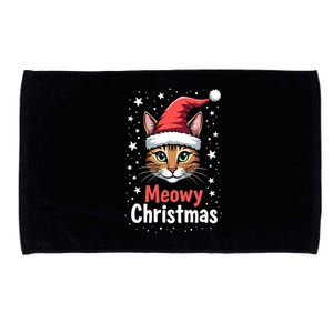 Meowy Christmas Cat In Santa Hat Graphic Microfiber Hand Towel