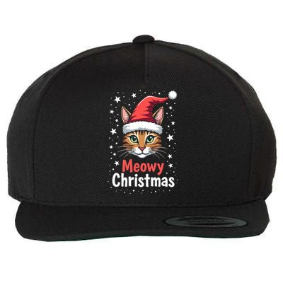 Meowy Christmas Cat In Santa Hat Graphic Wool Snapback Cap