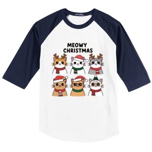 Meowy Christmas Cat Lover Festive Gift Baseball Sleeve Shirt