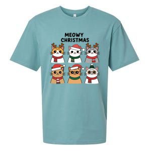 Meowy Christmas Cat Lover Festive Gift Sueded Cloud Jersey T-Shirt