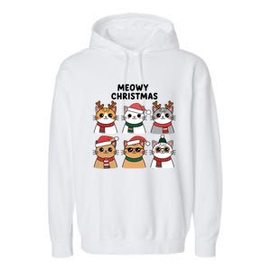 Meowy Christmas Cat Lover Festive Gift Garment-Dyed Fleece Hoodie