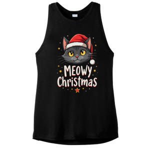 Meowy Christmas Cat In Santa Hat Graphic Ladies PosiCharge Tri-Blend Wicking Tank