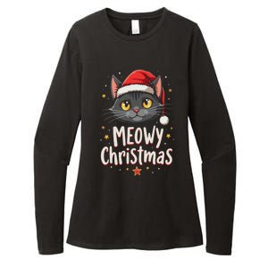 Meowy Christmas Cat In Santa Hat Graphic Womens CVC Long Sleeve Shirt