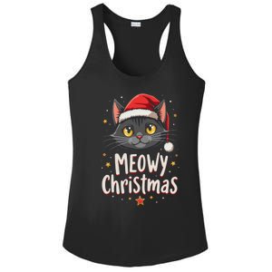 Meowy Christmas Cat In Santa Hat Graphic Ladies PosiCharge Competitor Racerback Tank