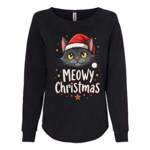 Meowy Christmas Cat In Santa Hat Graphic Womens California Wash Sweatshirt