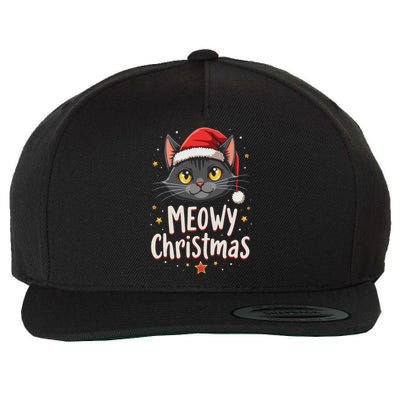 Meowy Christmas Cat In Santa Hat Graphic Wool Snapback Cap