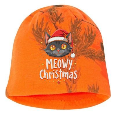 Meowy Christmas Cat In Santa Hat Graphic Kati - Camo Knit Beanie