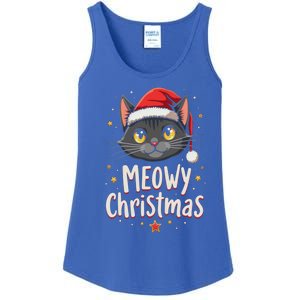 Meowy Christmas Cat In Santa Hat Graphic Ladies Essential Tank