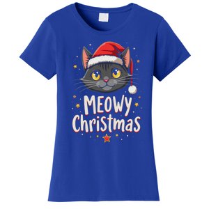 Meowy Christmas Cat In Santa Hat Graphic Women's T-Shirt