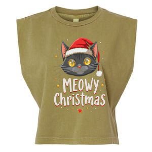 Meowy Christmas Cat In Santa Hat Graphic Garment-Dyed Women's Muscle Tee