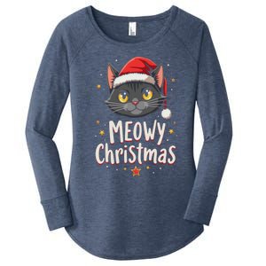 Meowy Christmas Cat In Santa Hat Graphic Women's Perfect Tri Tunic Long Sleeve Shirt