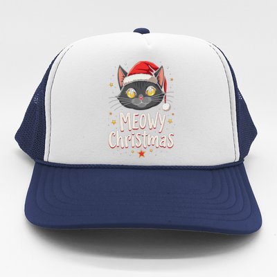 Meowy Christmas Cat In Santa Hat Graphic Trucker Hat