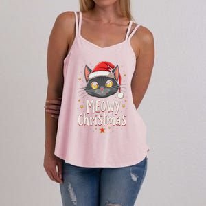 Meowy Christmas Cat In Santa Hat Graphic Women's Strappy Tank