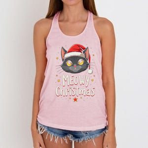 Meowy Christmas Cat In Santa Hat Graphic Women's Knotted Racerback Tank