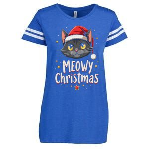 Meowy Christmas Cat In Santa Hat Graphic Enza Ladies Jersey Football T-Shirt