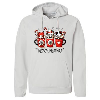 Meowy Christmas Cute Cats And Coffee Merry Xmas Graphic Performance Fleece Hoodie