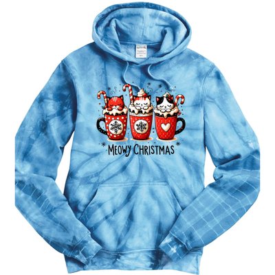 Meowy Christmas Cute Cats And Coffee Merry Xmas Graphic Tie Dye Hoodie