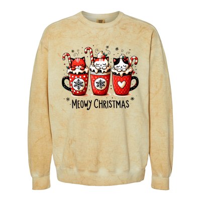 Meowy Christmas Cute Cats And Coffee Merry Xmas Graphic Colorblast Crewneck Sweatshirt