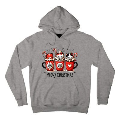 Meowy Christmas Cute Cats And Coffee Merry Xmas Graphic Tall Hoodie