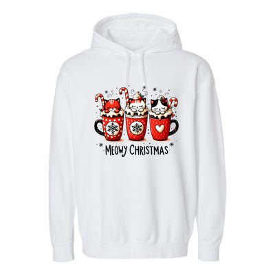 Meowy Christmas Cute Cats And Coffee Merry Xmas Graphic Garment-Dyed Fleece Hoodie