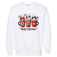 Meowy Christmas Cute Cats And Coffee Merry Xmas Graphic Garment-Dyed Sweatshirt