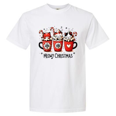 Meowy Christmas Cute Cats And Coffee Merry Xmas Graphic Garment-Dyed Heavyweight T-Shirt