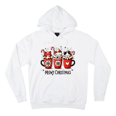 Meowy Christmas Cute Cats And Coffee Merry Xmas Graphic Hoodie