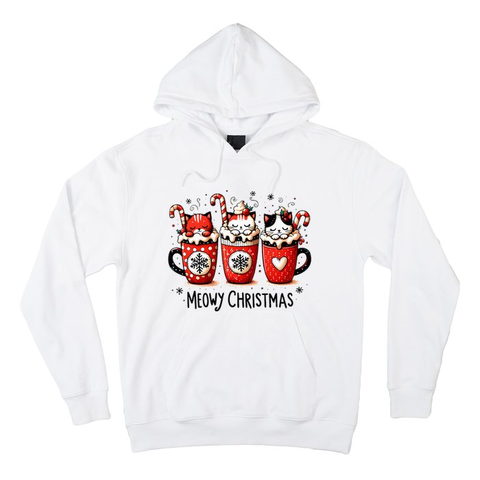 Meowy Christmas Cute Cats And Coffee Merry Xmas Graphic Hoodie