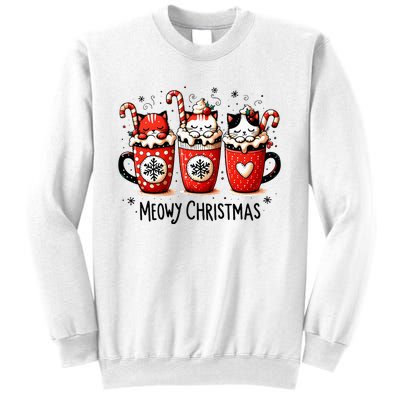 Meowy Christmas Cute Cats And Coffee Merry Xmas Graphic Sweatshirt