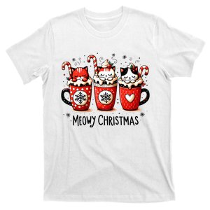 Meowy Christmas Cute Cats And Coffee Merry Xmas Graphic T-Shirt