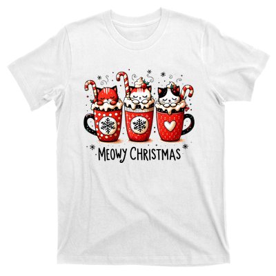 Meowy Christmas Cute Cats And Coffee Merry Xmas Graphic T-Shirt