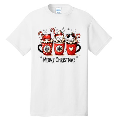 Meowy Christmas Cute Cats And Coffee Merry Xmas Graphic Tall T-Shirt