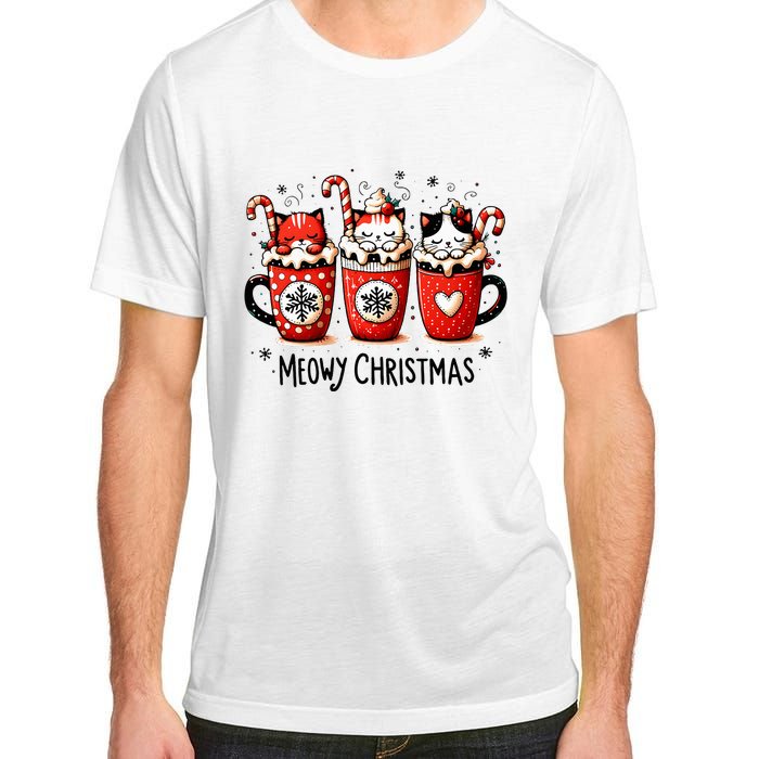 Meowy Christmas Cute Cats And Coffee Merry Xmas Graphic Adult ChromaSoft Performance T-Shirt