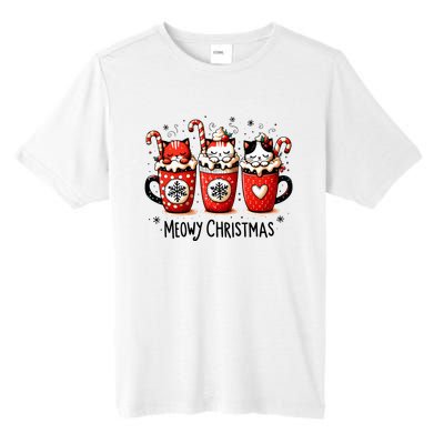 Meowy Christmas Cute Cats And Coffee Merry Xmas Graphic Tall Fusion ChromaSoft Performance T-Shirt