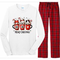 Meowy Christmas Cute Cats And Coffee Merry Xmas Graphic Long Sleeve Pajama Set